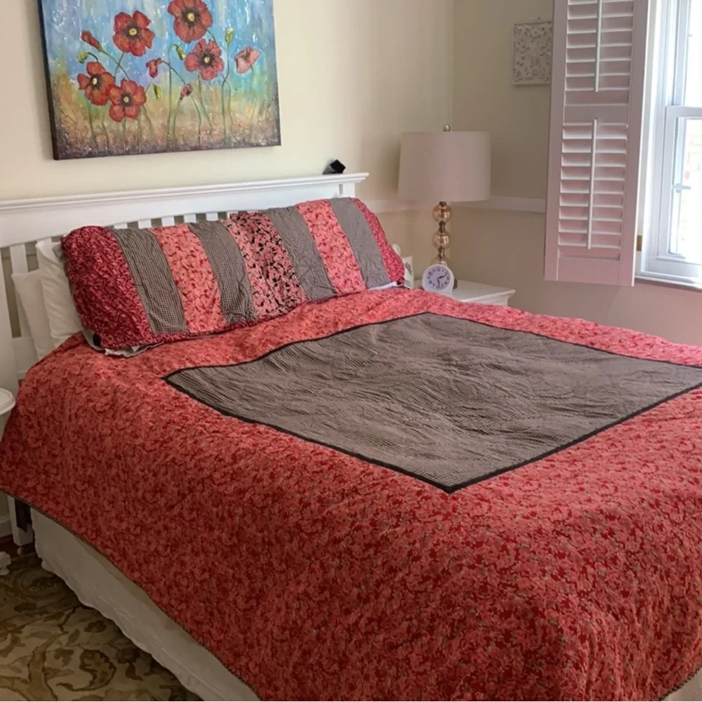 April Cornell Full/Double Vintage Reversible Bed Patchwork Quilt Roses Cherubs - Picture 4 of 14